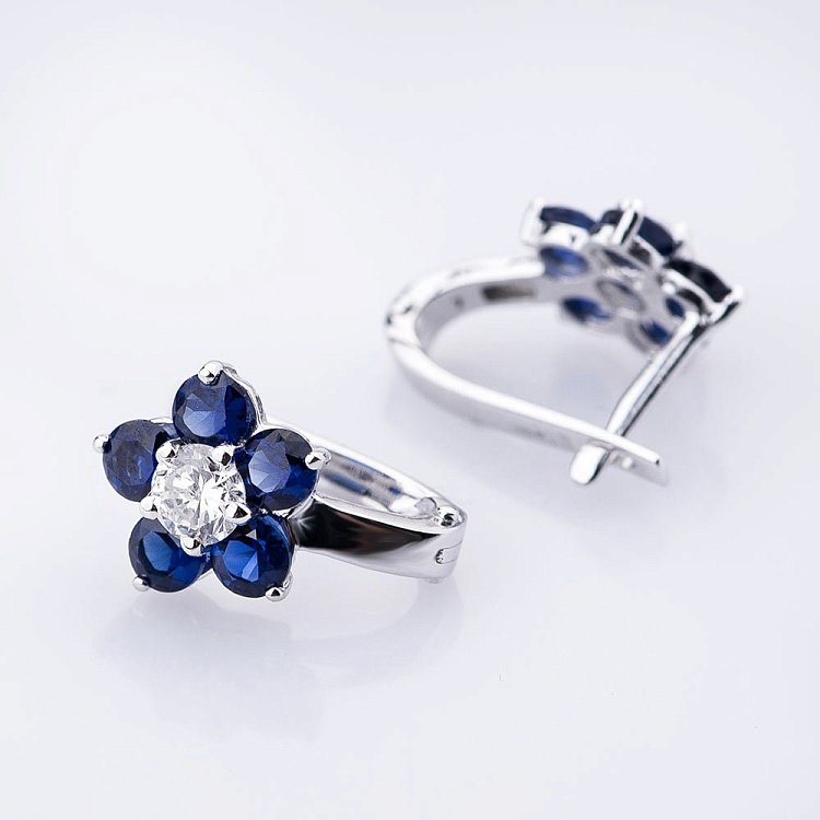 Золоті сережки з діамантами і сапфірами е0433б від ювелірного магазину Онікс - 1