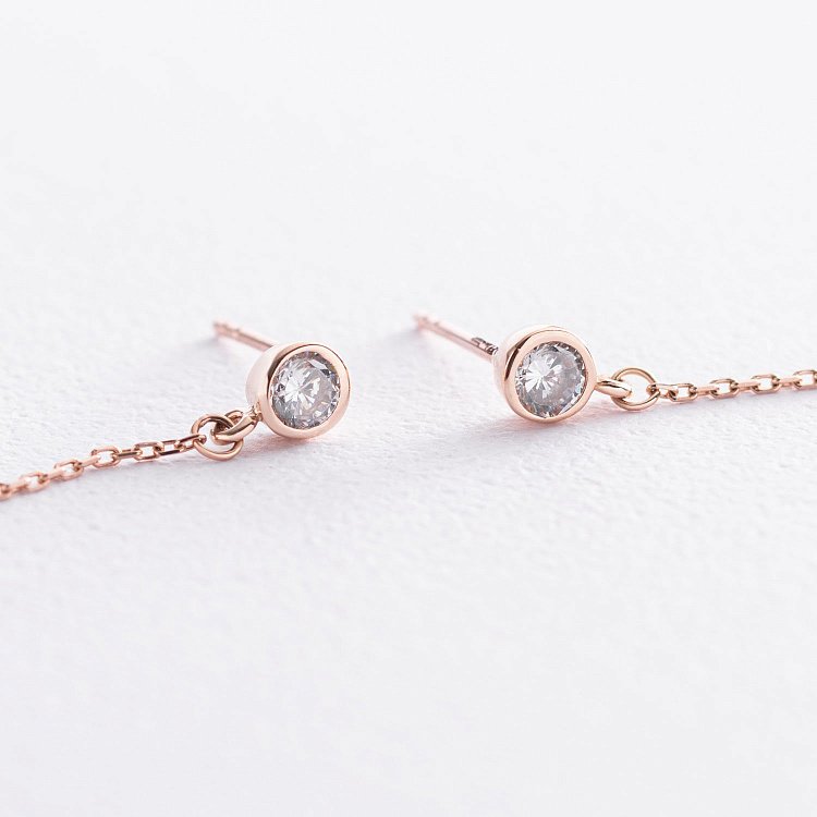 Золотые серьги Монетки на цепочке (фианиты) с07251 от ювелирного магазина Оникс - 2