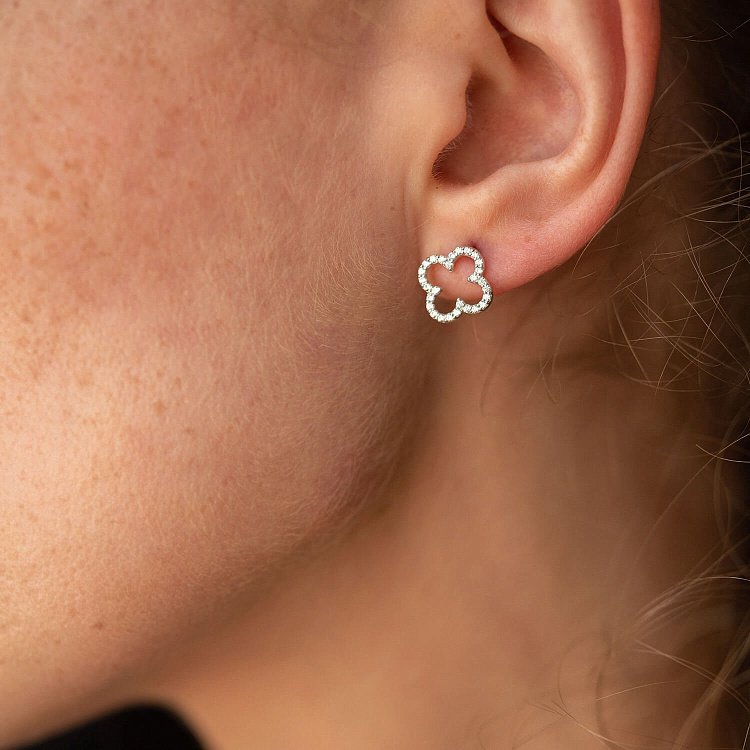 Золоті сережки - пусети "Конюшина" з фіанітами с08284 від ювелірного магазину Онікс - 5