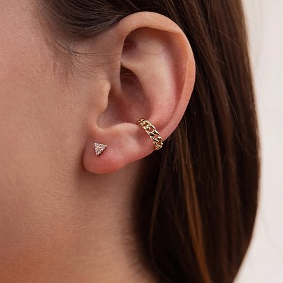 Серьга - каффа "Цепочка" в желтом золоте с07921 №4