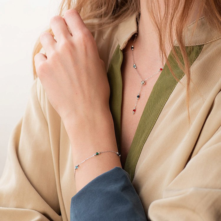 Срібне кольє (різнокольорові фіаніти) 181115 від ювелірного магазину Онікс - 2