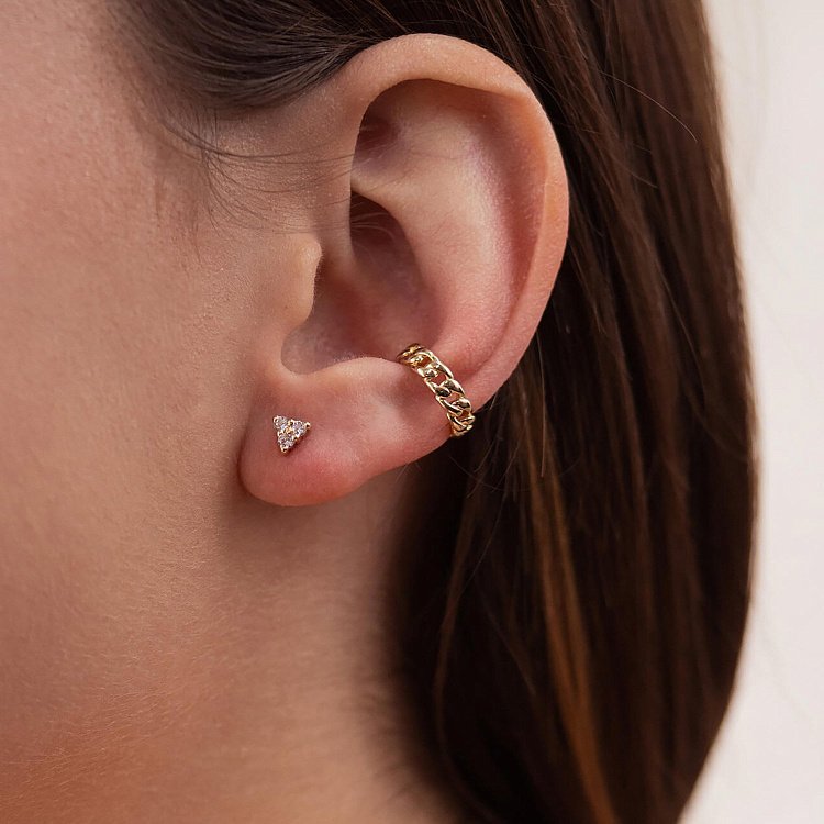 Серьга - каффа "Цепочка" в желтом золоте с07921 от ювелирного магазина Оникс - 5