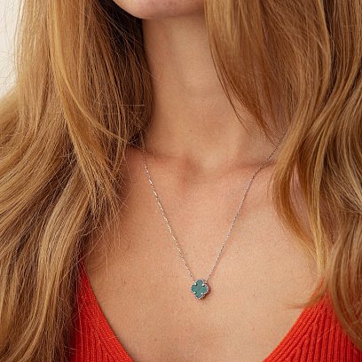 Кольє "Конюшина" в білому золоті (малахіт) кол02403 №2