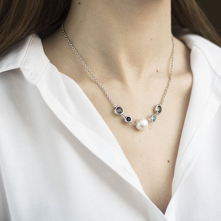 Срібне кольє (культ. прісн. перлини, фіаніт) 18710 від ювелірного магазину Онікс - 5