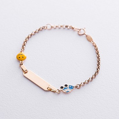 Золотий дитячий браслет "Смайлик" для гравіювання б04100
