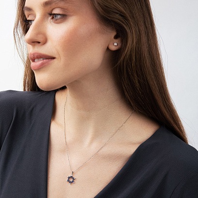 Золотой кулон "Звезда Давида" (бриллианты, сапфиры) пб0405rc №4