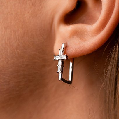 Золотые серьги "Крестики" с бриллиантами сб0561ri №4