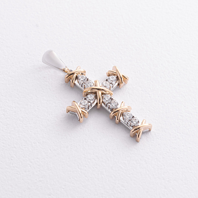 Крестик с фианитами (белое, желтое золото) п04047