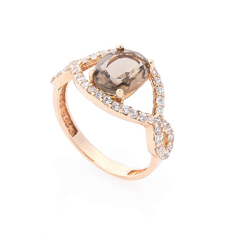 Золота підвіска (димчастий кварц, фіаніти) п01414 від ювелірного магазину Онікс - 2