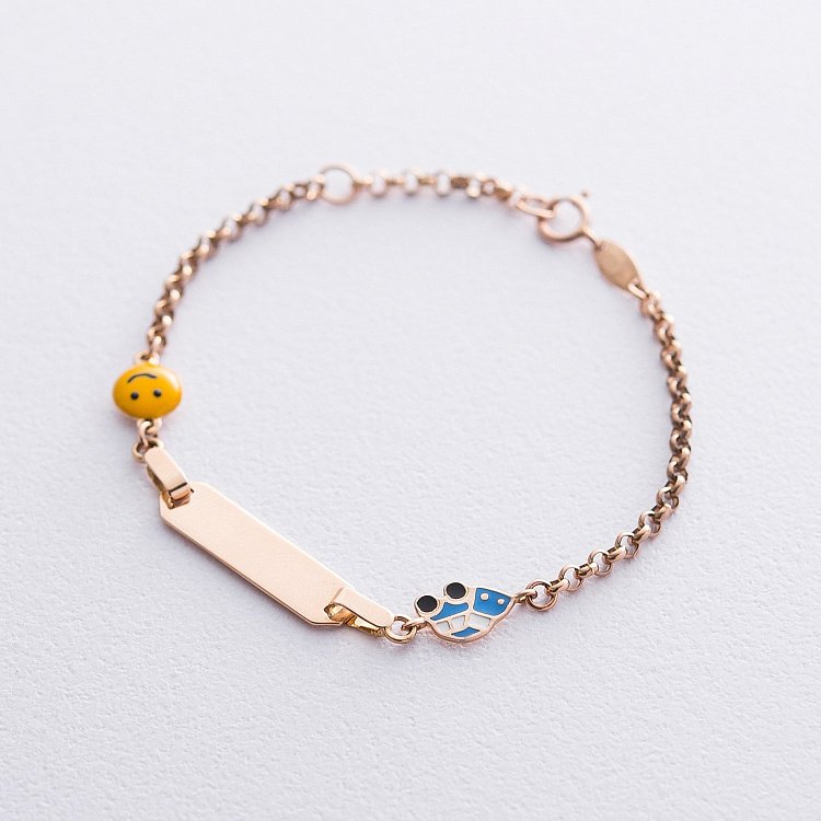 Золотий дитячий браслет "Смайлик" для гравіювання б04100 від ювелірного магазину Онікс