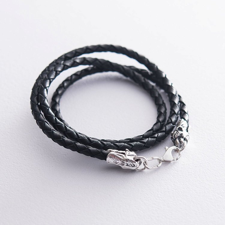 Шкіряний шнурок зі срібною застібкою "Тигр" (3 мм) 18355 від ювелірного магазину Онікс