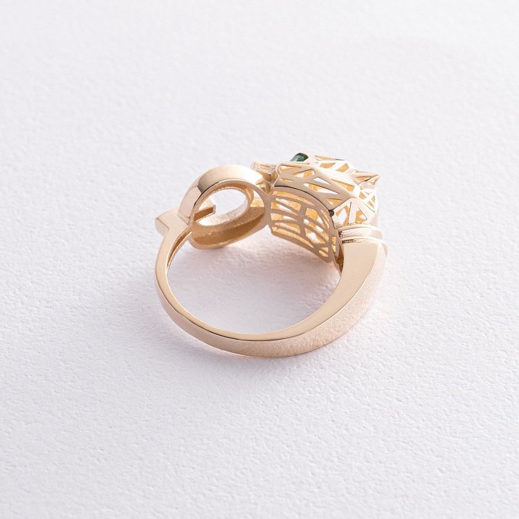 Каблучка "Пантера" в жовтому золоті (фіаніти) к07612 від ювелірного магазину Онікс - 6