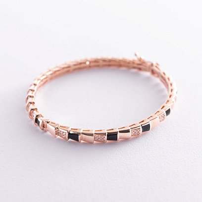 Жорсткий браслет в червоному золоті (фіаніт, емаль) б04511