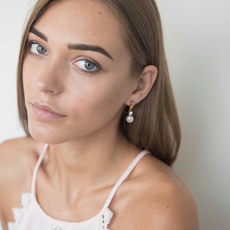 Золоті сережки (культ. прісн. перли, фіаніти) с02242 від ювелірного магазину Онікс - 3