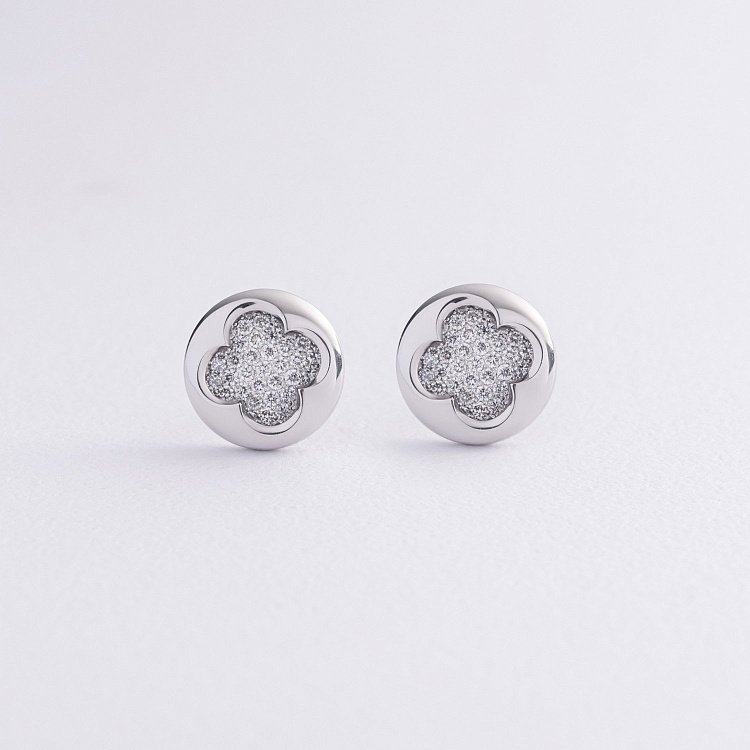 Золоті сережки - пусети "Конюшина" з діамантами 341151121 від ювелірного магазину Онікс