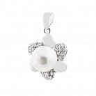 Срібний кулон "Квітка" з культ. прісн. перлами і фіанітами 132284 от ювелирного магазина Оникс