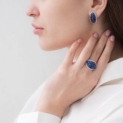 Золотые серьги с бриллиантами и сапфирами MR16037Egm №2