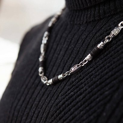 Чоловічий срібний ланцюжок "Спаси і збережи" з ебеновим деревом 629 №8