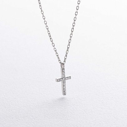 Колье "Крестик" в белом золоте (бриллианты) колб0134м