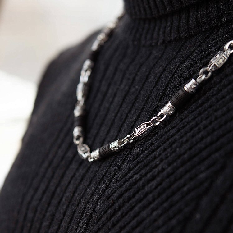 Чоловічий срібний ланцюжок "Спаси і збережи" з ебеновим деревом 629 від ювелірного магазину Онікс - 7