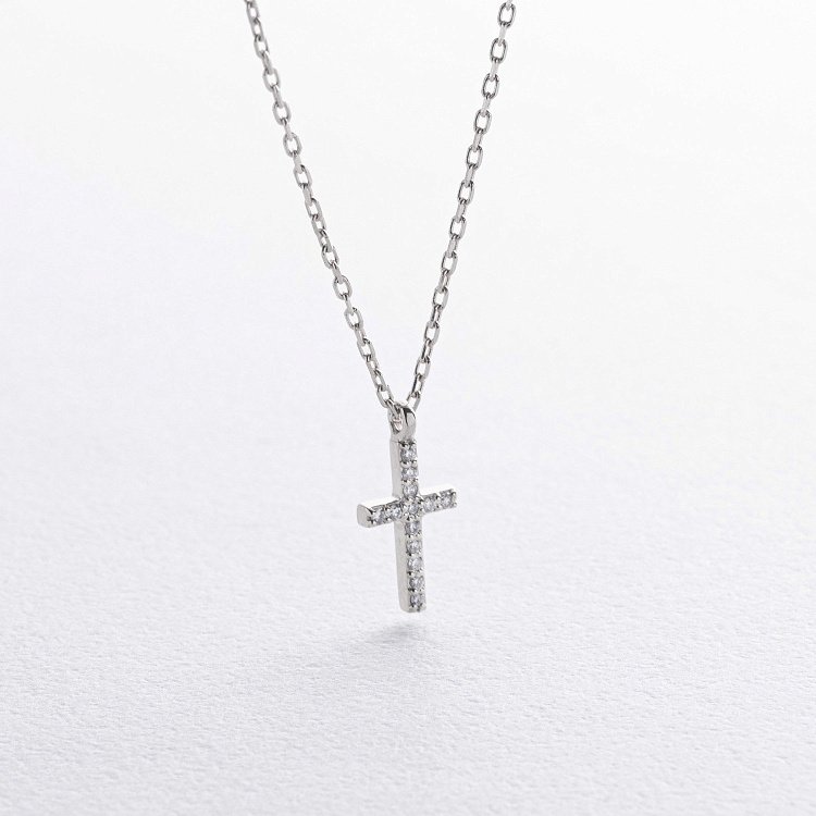 Колье "Крестик" в белом золоте (бриллианты) колб0134м от ювелирного магазина Оникс