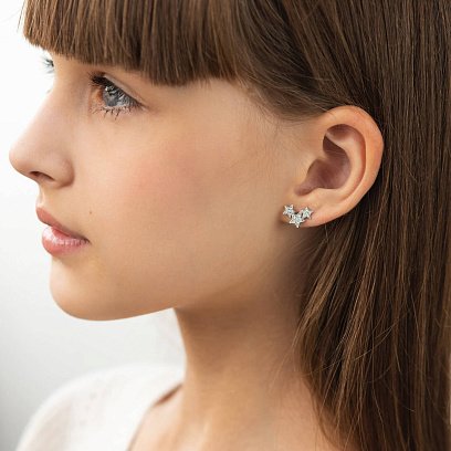 Срібні сережки - пусети "Зірочки" з фіанітами 301 №5