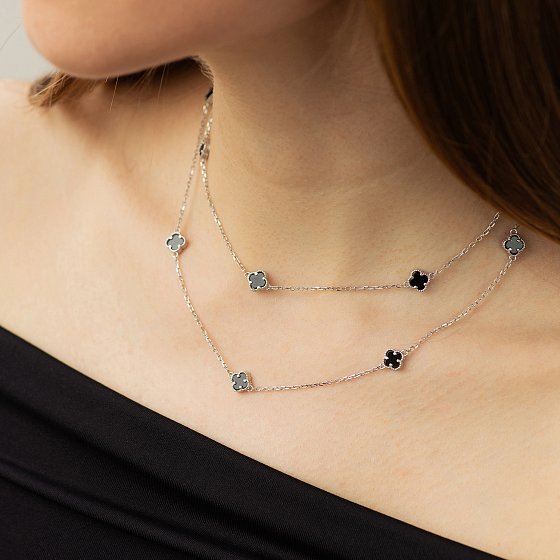Серебряное колье "Клевер" (оникс) 181349 №4