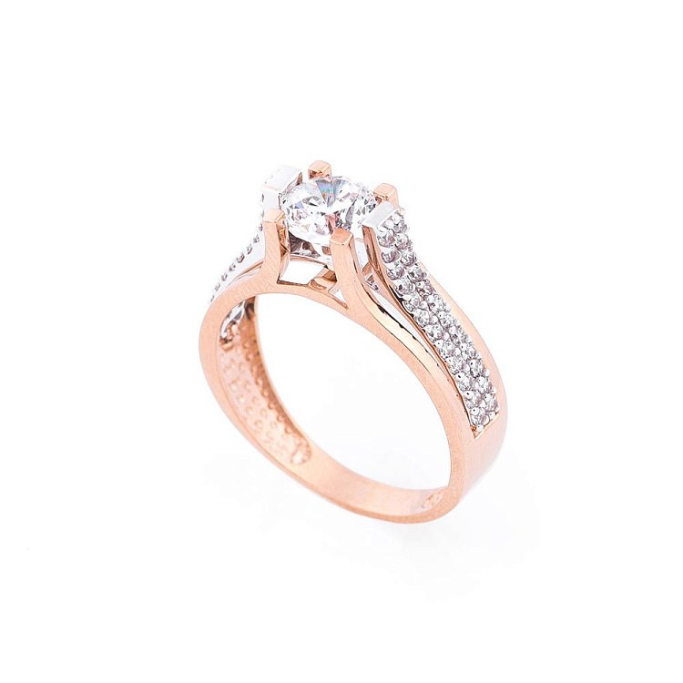 Золота заручальна каблучка з фіанітами к05355 від ювелірного магазину Онікс