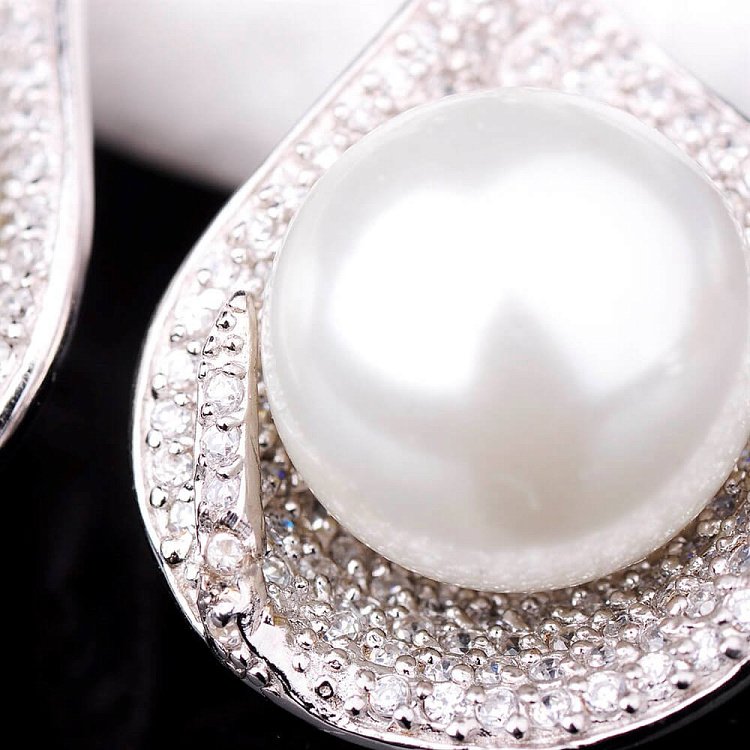 Серебряные сережки (фианиты, искусственный жемчуг) 121157 от ювелирного магазина Оникс - 3