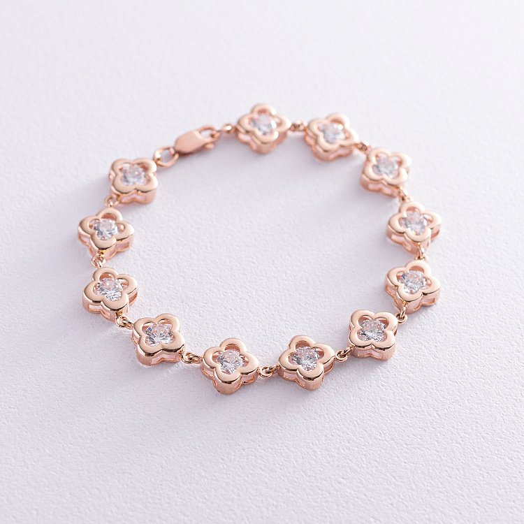 Золотий браслет "Конюшина" (фіаніти) б04473 від ювелірного магазину Онікс