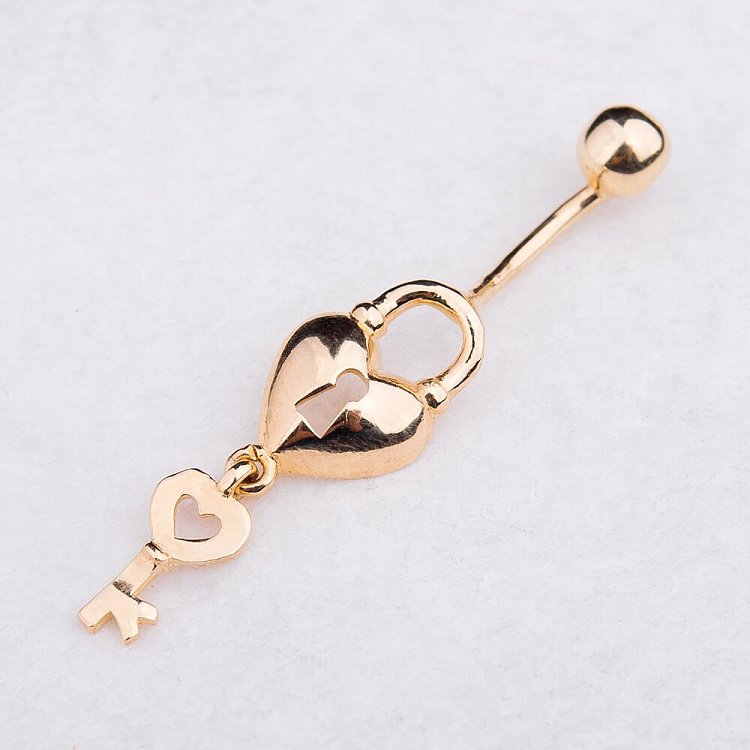 Золотой пирсинг в пупок "Замочек с ключиком" пир00148 от ювелирного магазина Оникс