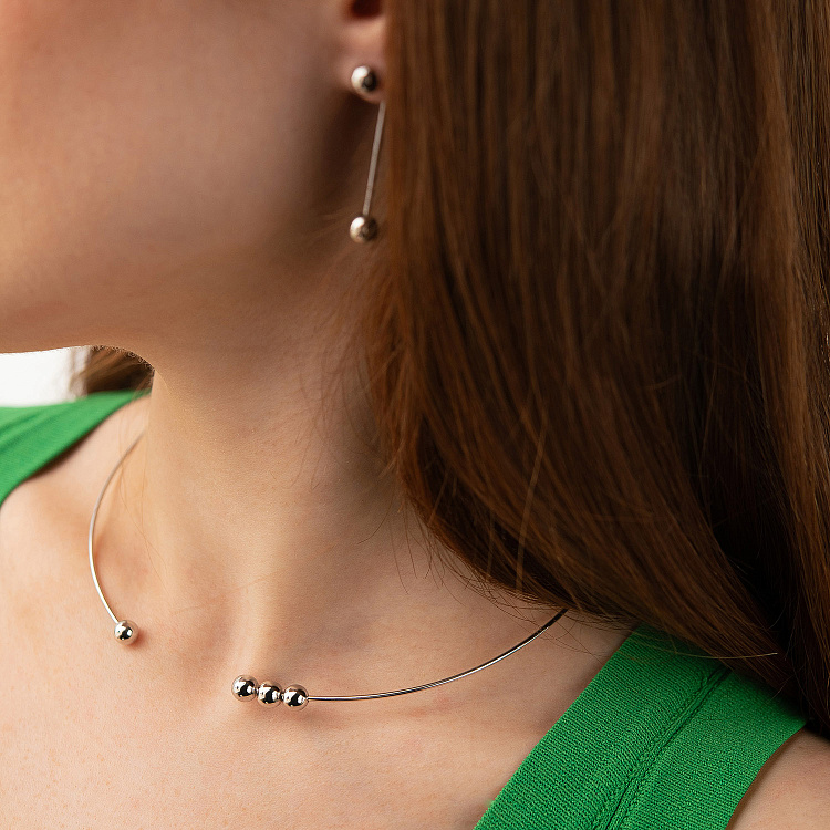 Колье - чокер "Emilia" (белое золото) с шариками кол02616 от ювелирного магазина Оникс - 1