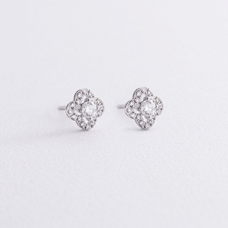 Золотые серьги - пусеты "Клевер" с бриллиантами сб0544са от ювелирного магазина Оникс