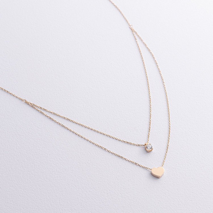 Кольє "Серце" з фіанітом (жовте золото) кол02565 від ювелірного магазину Онікс - 3