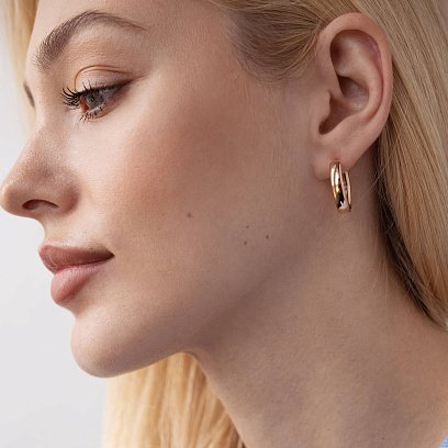 Овальні сережки у червоному золоті с07858 №6