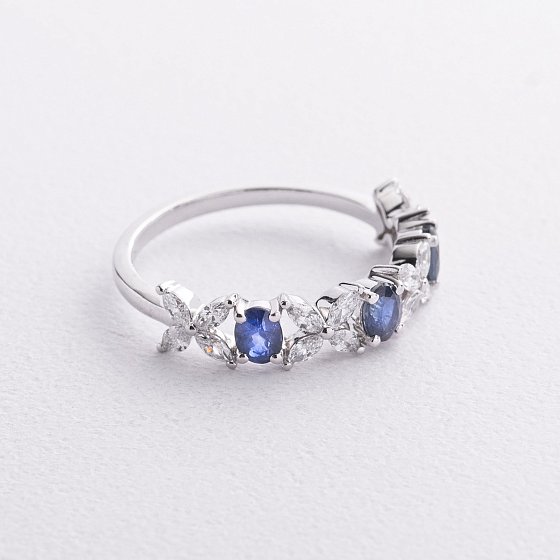 Золотое кольцо "Клевер" с бриллиантами и сапфирами кб0672ca №3
