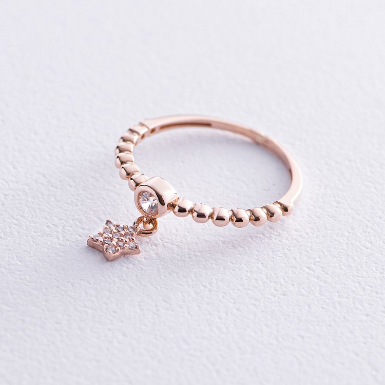 Золотое кольцо "Звездочка" с фианитами к07047 от ювелирного магазина Оникс - 2