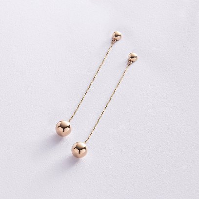 Серьги - пусеты "Margo" с шариками на цепочке (желтое золото) с08240 №2