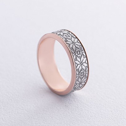 Обручальное кольцо "Вышиванка" в красном и белом золоте 223831100