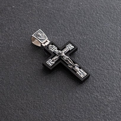 Срібний хрест "Розп'яття. Спаси і Збережи" з ебеновим деревом mini 1340 №3