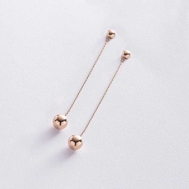 Серьги - пусеты "Margo" с шариками на цепочке (желтое золото) с08240 от ювелирного магазина Оникс - 4