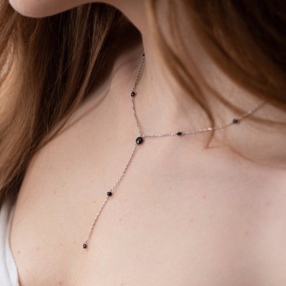 Серебряное колье с черными камнями 18906 №3
