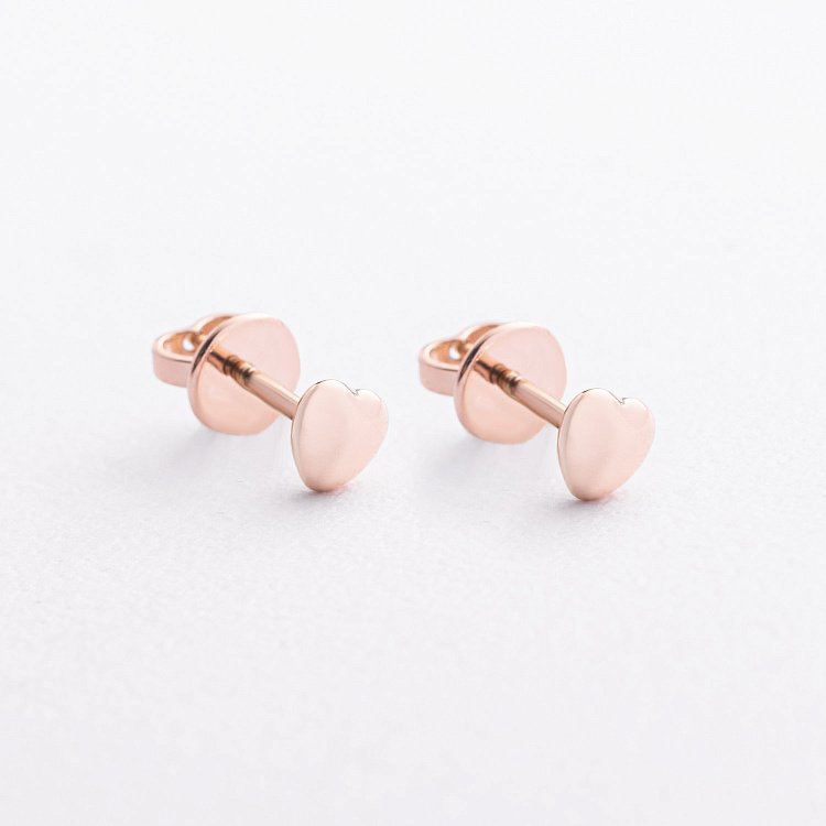 Сережки - пусети "Сердечки" у червоному золоті с09655 від ювелірного магазину Онікс - 1