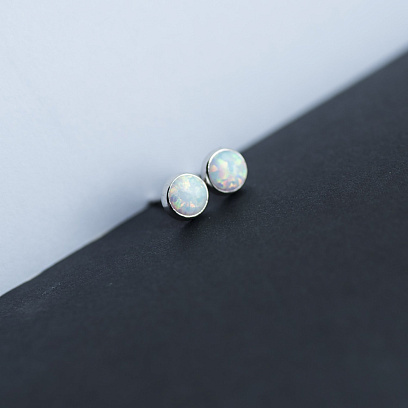 Золоті сережки-пусети "Сяйво" (синт. опал) 6 мм с05475 №9