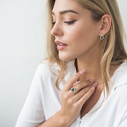 Золотое кольцо с празиолитом и фианитами к04650 №4