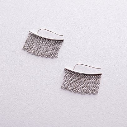 Серьги - клаймберы "Камилла" с цепочками (белое золото) с08183 №3