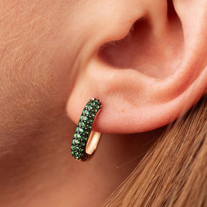 Золотые серьги "Беата" с зелеными фианитами с08933 №2