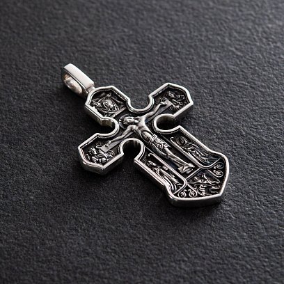 Серебряный крест "Распятие. Казанская икона Божией Матери с предстоящими святыми" 13537 №3