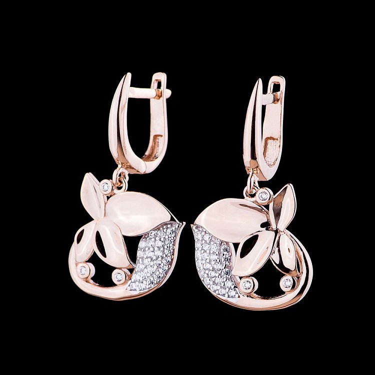 Золотые серьги "Бабочки" с фианитами с04852 от ювелирного магазина Оникс