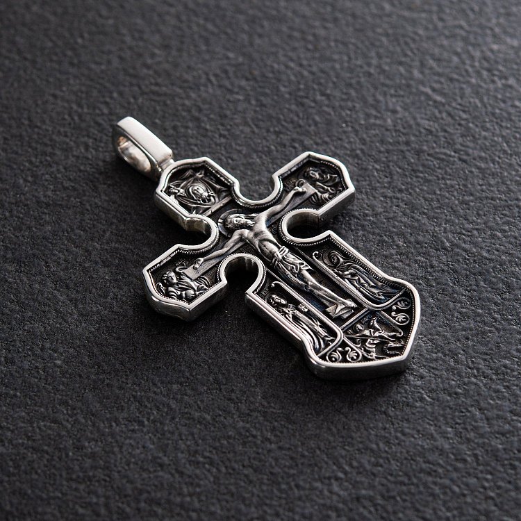 Серебряный крест "Распятие. Казанская икона Божией Матери с предстоящими святыми" 13537 от ювелирного магазина Оникс - 2